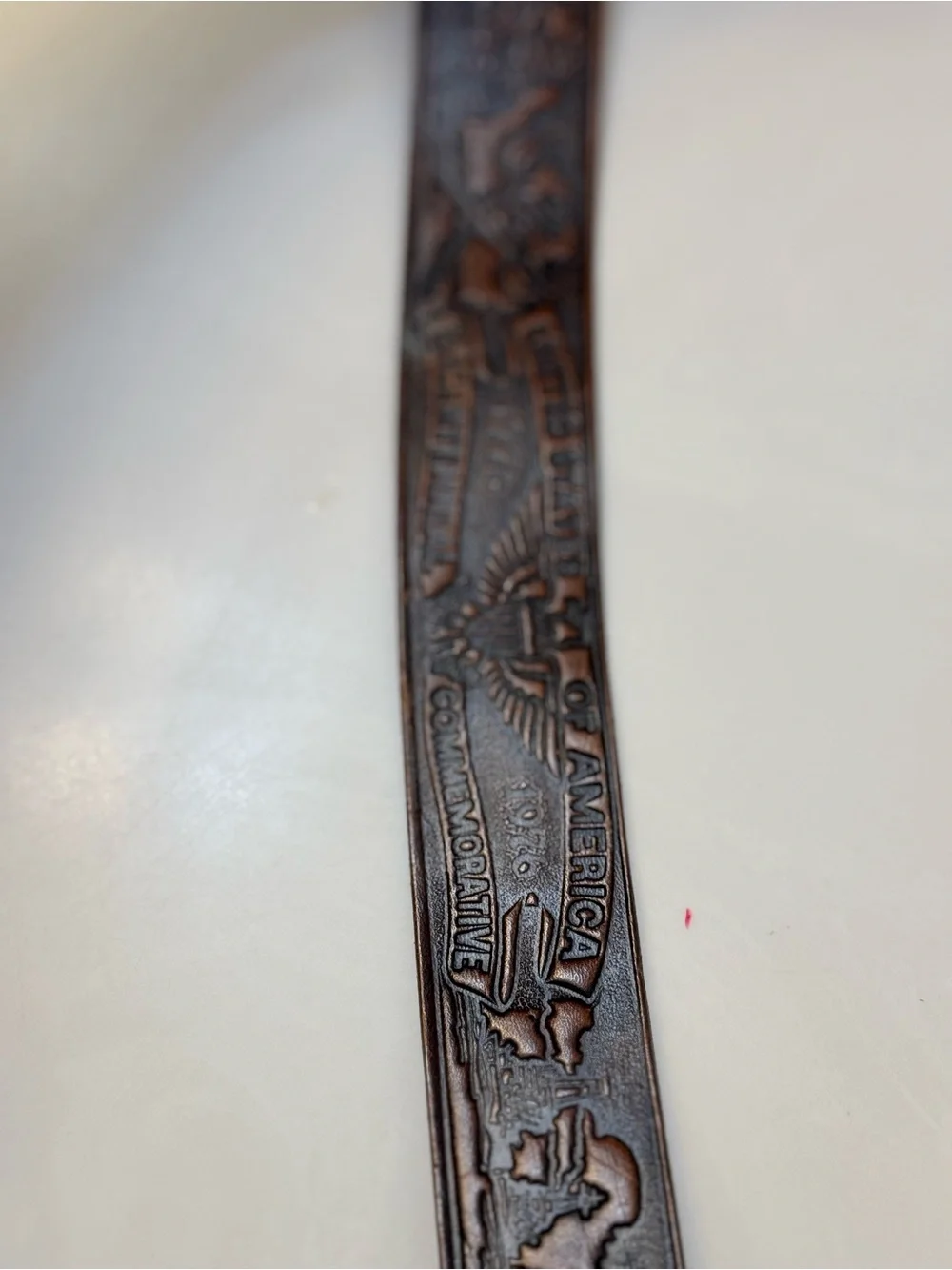 Vintage Texas Bicentennial Brown Leather Western Belt w/ Embossed Buckle C-400